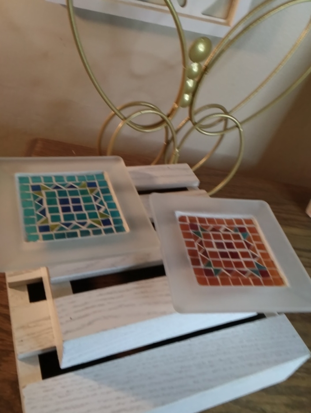 Glass Mosaic Square Trinket Dishes - Teal & Terracotta